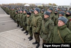 Drafted Russian citizens line up at an assembly station in Kazan following the declaration of a partial mobilization in September.