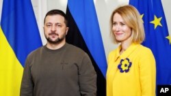 Голова уряду Естонії Кая Каллас (п) вітає в Таллінні президента України Володимира Зеленського, архівне фото