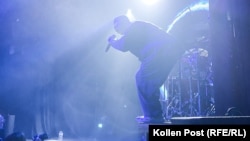 The rapper OTOY (Vyacheslav Drofa) performs at a concert in Kyiv.