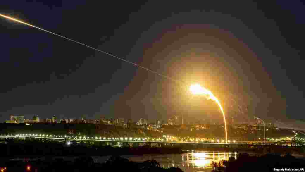 An Iranian-designed Shahed drone is shot down over Kyiv in May 2023. With a maximum speed of nearly 5,000 kilometers per hour, the Fath-360 is infinitely more difficult to intercept than the airplane-like Shahed drones. But the missile’s shorter range of 120 kilometers means it is likely to pose a threat only to areas near the front lines.