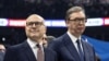 Premijer u ostavci Miloš Vučević i predsednik Srbije Aleksandar Vučić na predizbornom skupu Srpske napredne stranke, 2. decembar 2023.