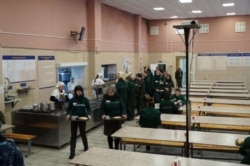 A dining room in the women's Penal Colony No. 2 in Ulyanovka, in northwest Russia. Around 50 convicts from this prison signed a contract to join Russia's war effort.