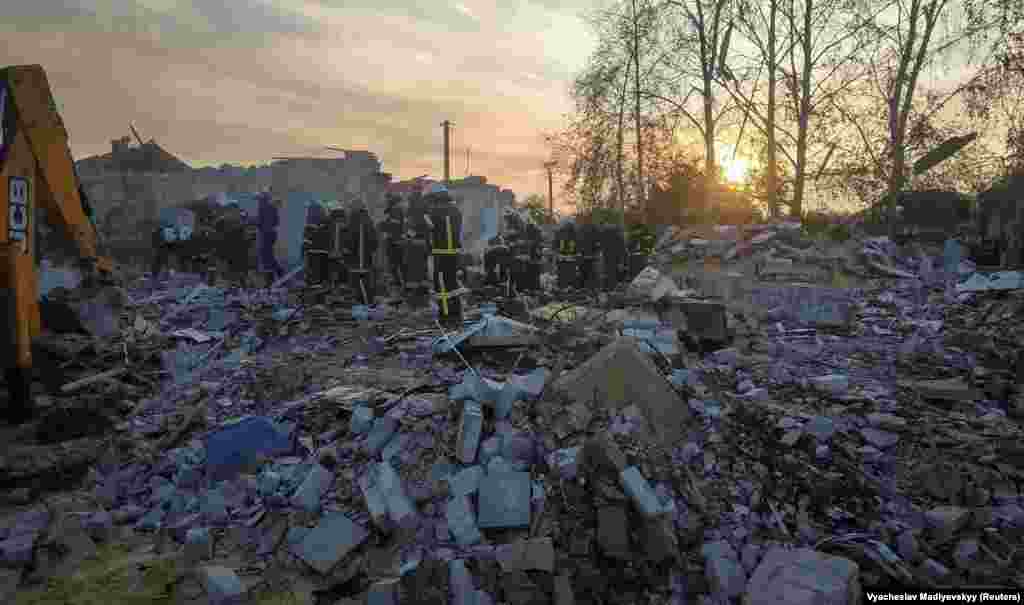 Firefighters and rescue personnel were working throughout the day to retrieve bodies under the rubble. 