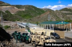 A newly made Azerbaijani checkpoint on the Lachin Corridor, the only road between Armenia and Nagorno-Karabakh, photographed on May 2.
