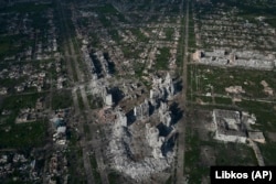 An aerial view of Bakhmut taken on June 22.