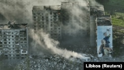 The city of Bakhmut lies in ruins in April 2023.