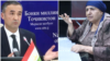 На фото: Фирдавс Толибзода, председатель Национального банка РТ, и Солехамо Самадова, вкладчица "Таджпромбанка" 