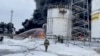 Russian firefighters battle a blaze following a reported Ukrainian drone attack on an oil depot near Bryansk. (file photo)