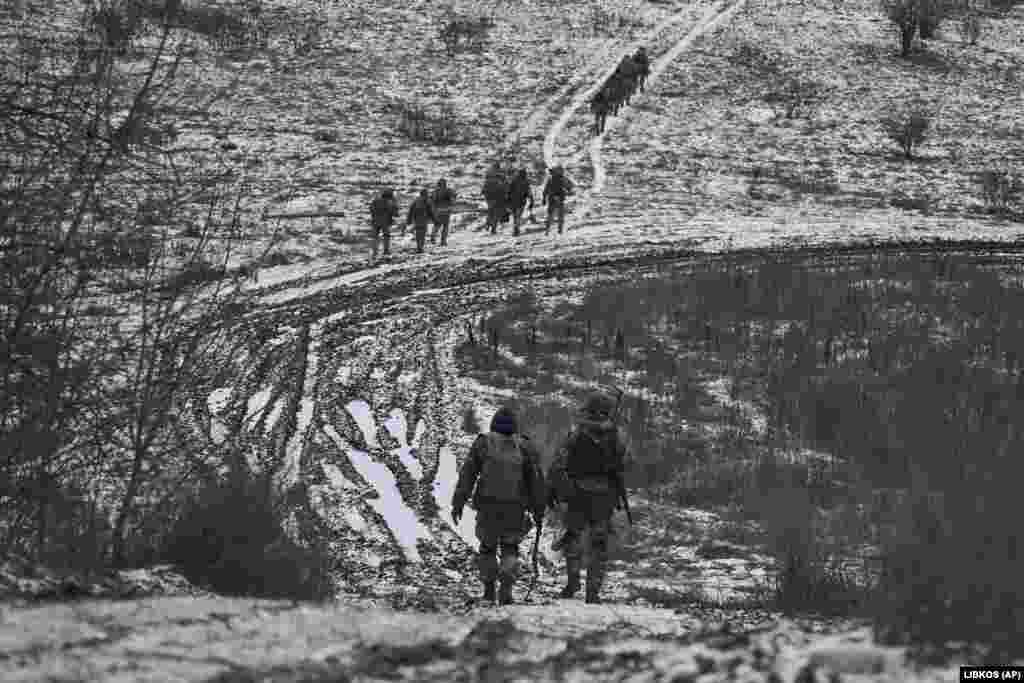 Ukrainian soldiers on patrol near Bakhmut. Bakhmut is located about 700 kilometers east of Kyiv and about 80 kilometers north of the regional capital, Donetsk. It was one of the earliest sites of open conflict in 2014, when Russia first stoked a covert armed insurrection to take control of part of the Donbas.