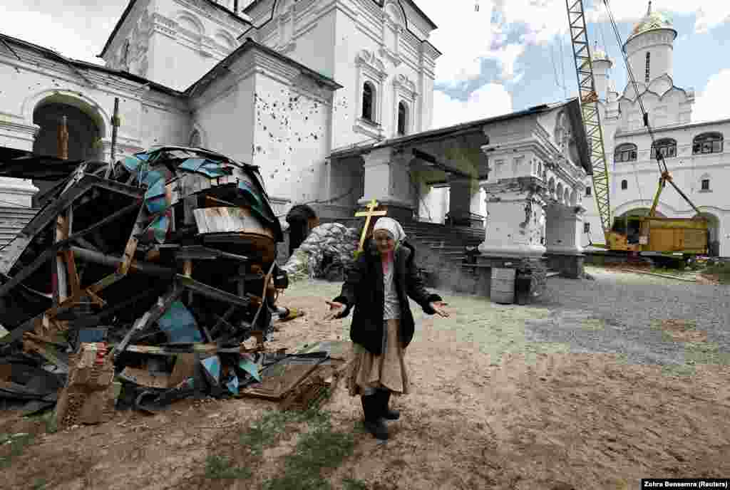 Earlier in the war, Ukraine evacuated those who wanted to leave, but many people, such as Lyudmyla, 64, chose to shelter in the basement with no running water or electricity alongside an estimated 100 monks who refused to leave. &nbsp;