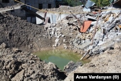 A large explosion left a massive crater at this site in Stepanakert.