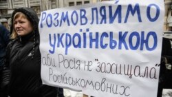 Під час пікету Конституційного суду України, який тоді розглядав справу щодо конституційності «мовного закону Ківалова-Колесніченка». Київ, 17 листопада 2016 року. (В кінцевому результаті КСУ в лютому 2018 року скасував «закон Ківалова-Колесніченка»)