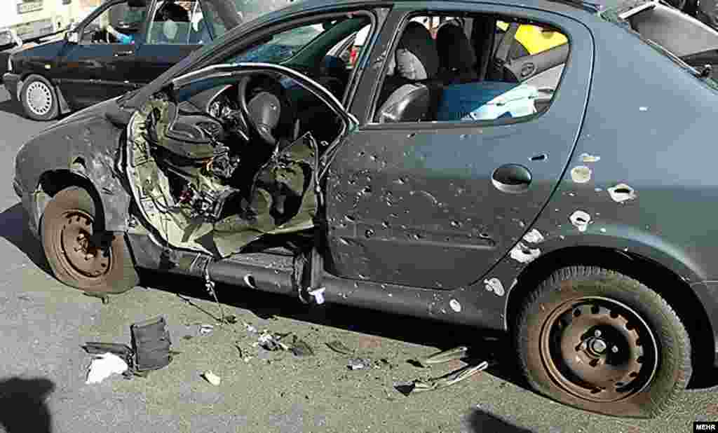 Shahriari’s vehicle after he was killed in a blast in Tehran in November 2010. The scientist was also killed by a bomb attached to his door by motorcyclists. 