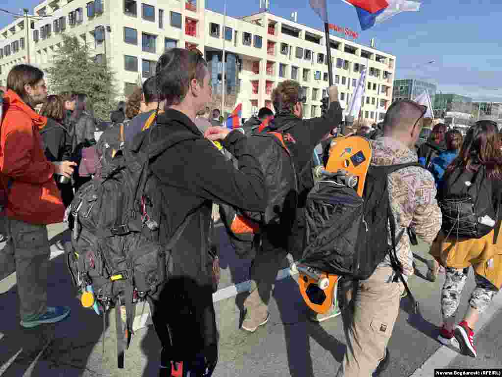Several marchers were seen wearing backpacks and carrying camping equipment for the march, which is expected to take three days to reach Novi Sad. 