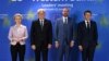Predsjednica Evropske komisije Ursula von der Leyen, predsjedavajući Predsjedništva BiH Šefik Džaferović, francuski predsjednik Emmanuel Macron i predsjednik Evropskog vijeća Charles Michel, Brisel, 23. juna 2022.