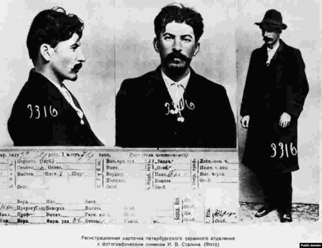 The information card on Dzhugashvili from the files of the tsarist secret police in St. Petersburg from some time between 1902 and 1910, when he was already a professional revolutionary and a member of the Bolshevik group Iskra (Spark). He began using the name Stalin in 1912.