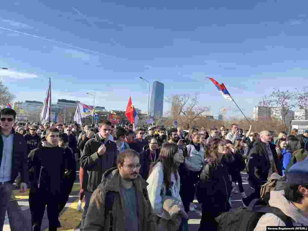Protesters set off from Belgrade. The march comes three months after a railway station canopy in Novi Sad collapsed, killing 15 people and sparking massive protests across Serbia. 