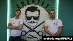 Aleh Kot (left) and Illya Myatlitski opened their Chekist Barbershop on January 3.