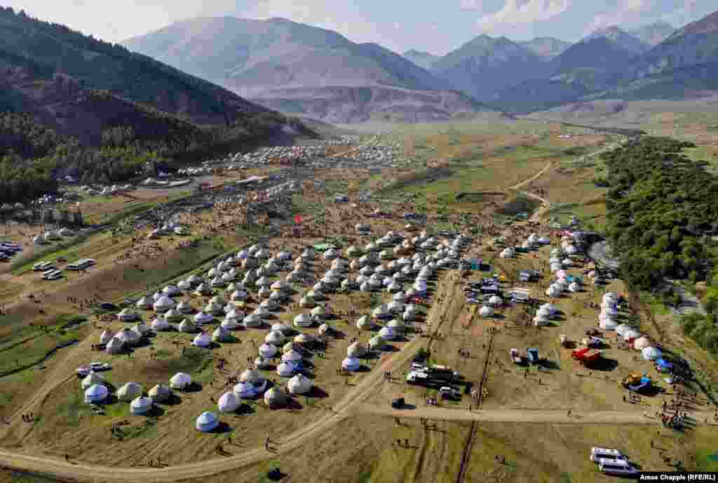 The yurt city nestled in the bowl-shaped valley of Kyrchyn Gorge, the second, and most spectacular, venue of the 2018 Nomad Games.