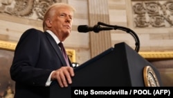U.S. President Donald Trump speaking during inauguration ceremonies in the U.S. Capitol