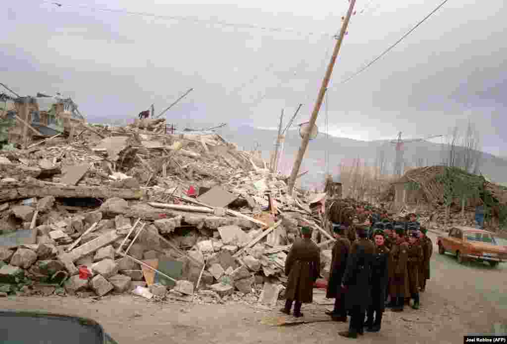 Along with Gyumri, the town of Spitak (pictured) was leveled, with most of the town's population lying "entombed” after the quake.