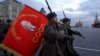 Russian soldiers in World War II uniforms march in a parade on Red Square in November 2006
