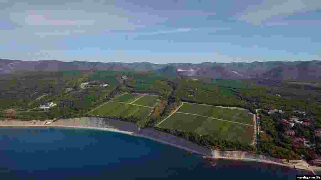 Vast rows of grapevines grow at the winery. The chateau can be seen on the left in this picture. Wine from this vineyard is served at many official Kremlin functions. 