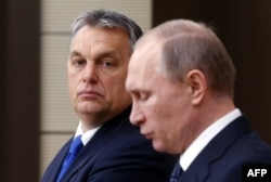 Угорський прем'єр-міністр Віктор Орбан біля президента Росії Володимира Путіна. Москва, зима 2016 року