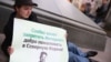 A demonstrator in Moscow protests against a possible Russian Internet blackout or further restrictions on October 1.