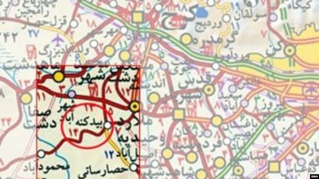محل انفجار در نزدیکی روستای بیدگنه در شهرستان ملارد، نزدیک به تهران.