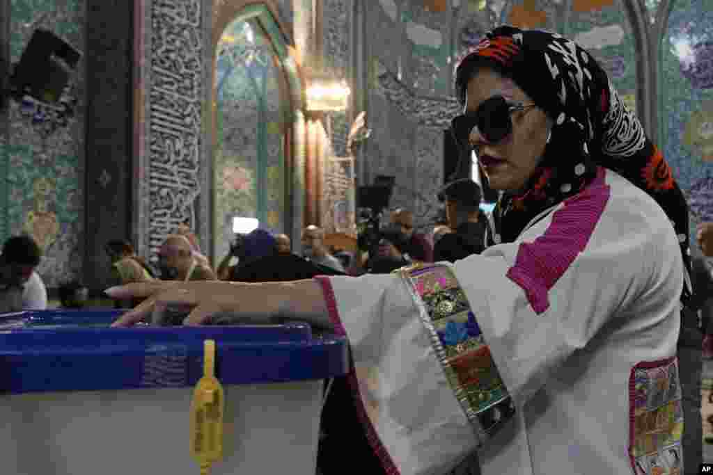An Iranian woman in Tehran casts her ballot. The outcome of the election is unlikely to result in major policy shifts, but it could have an impact on the succession to the 85-year-old Khamenei, who has been Iran’s supreme leader since 1989.