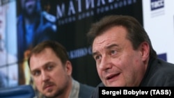 Matilda's director, Aleksei Uchitel (right), and German actor Lars Eidinger, who plays Tsar Nicholas II, in Moscow in June