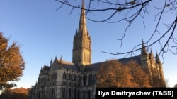 The flag appeared on scaffolding outside Salisbury Cathedral (file photo)