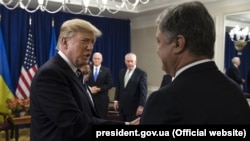 Comments on Crimea by President Trump, seen here with Ukrainian President Petro Poroshenko, have been causing unease in Kyiv.