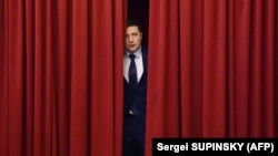 Volodymyr Zelenskiy shooting the television series, where he plays the president, in Kyiv in March.