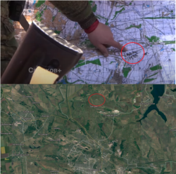 Область з позначками на карті відмічена на супутниковому знімку
