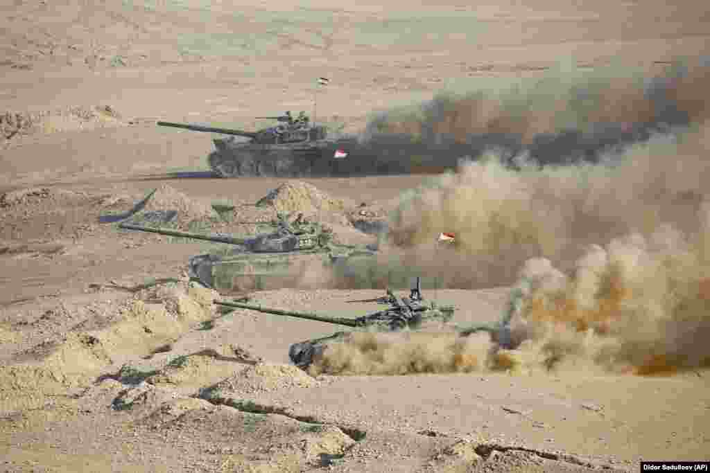 Tanks from Tajikistan on the move during the drills. 
