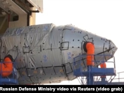 A Russian military satellite is prepared for launch at the Plesetsk Cosmodrome. (file photo)
