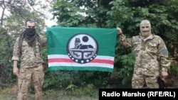 Члены чеченского батальона им. Шейха Мансура в Широкино, Донбасс. Июль 2015 года