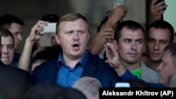 Russian Communist Party candidate Andrei Ishchenko holds a campaign rally in the eastern Primorye region.