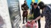 The vandals reportedly using a sledgehammer to smash the commemorative plaque at the site of the Kazakh house where Kadyrov was born in 1951. (file photo) 