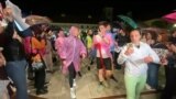 Croatia -- People gather to welcome students from Serbia who are running towards Brussels, April 25, 2025.