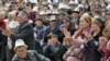 Bakiev's supporters gather to hear him speak on April 13 - two days before he fled the country.
