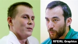 Russians Aleksandr Aleksandrov (left) and Yevgeny Yerofeyev were detained by Ukrainian forces in eastern Ukraine.