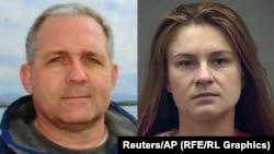 A combo photo shows Paul Whelan and Maria Butina