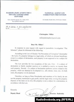 Відповідь НАЗК на запит Радіо Свобода