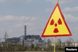 A general view shows of the sarcophagus covering the damaged fourth reactor at the Chernobyl nuclear power plant in May 2015