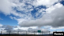 A view of a newly constructed fence along Georgia's de-facto border with its breakaway region of South Ossetia.