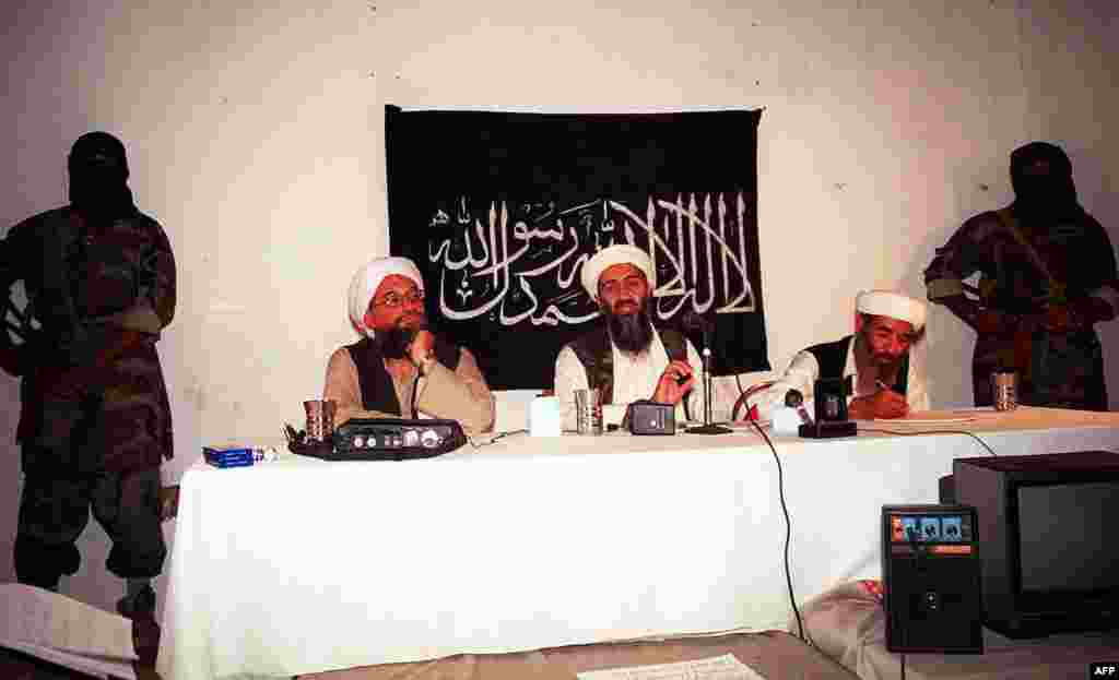 Around the end of the Soviet-Afghan War, bin Laden (photographed at center in 1998) formed what became known as Al-Qaeda. The terrorist leader then declared war on &ldquo;Jews and crusaders&quot; and proclaimed that killing Westerners is &quot;an individual duty for every Muslim.&rdquo;