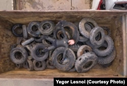 Lesnoi lies on tires pulled from Lake Baikal.